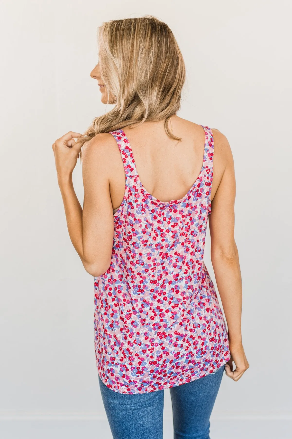 Casual Elegance Floral Tank Top- Pink Multi-Color