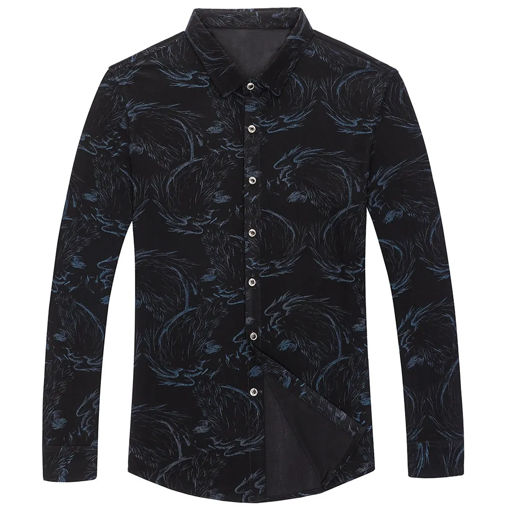 Casual Korean Fashion Luxury Paisley Pattern Long Sleeve Shirt for Men