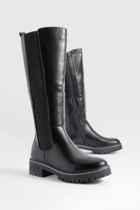 Chunky Knee High Elastic Panel Boots