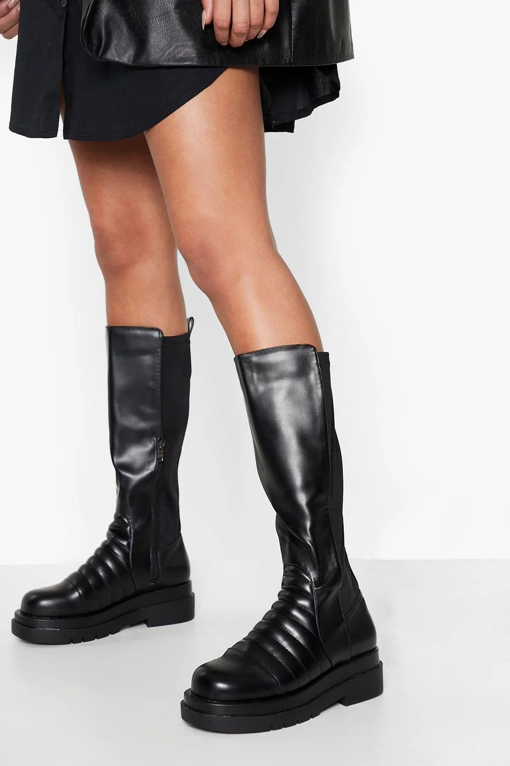 Chunky Padded Detail Knee High Boots