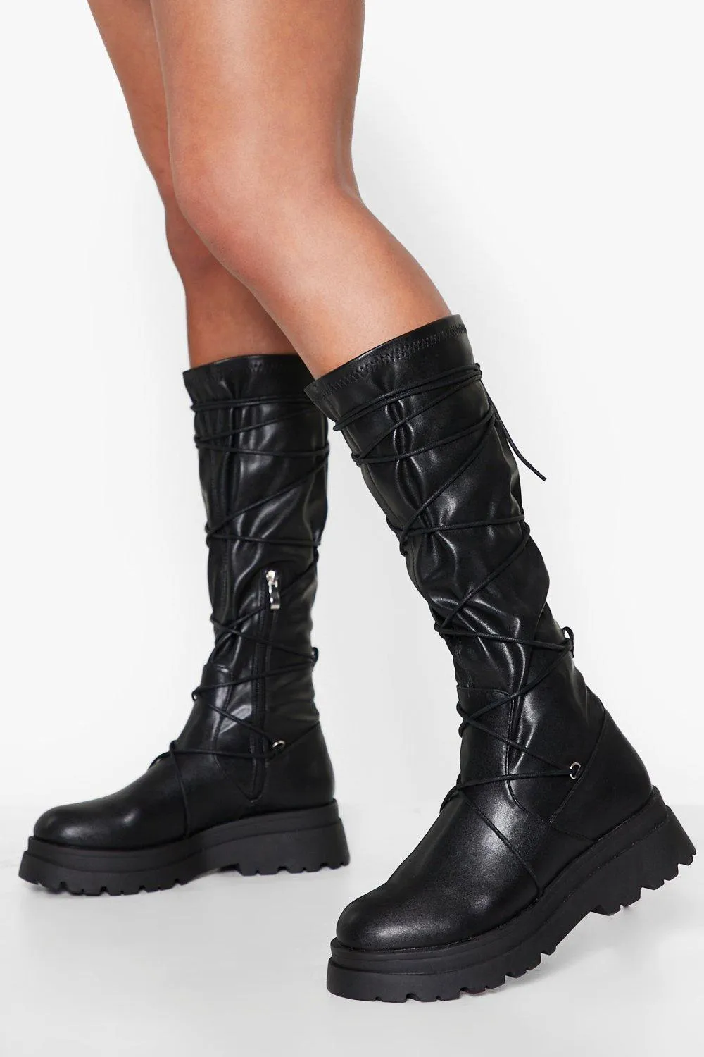 Chunky Wrap Detail Knee High Boots