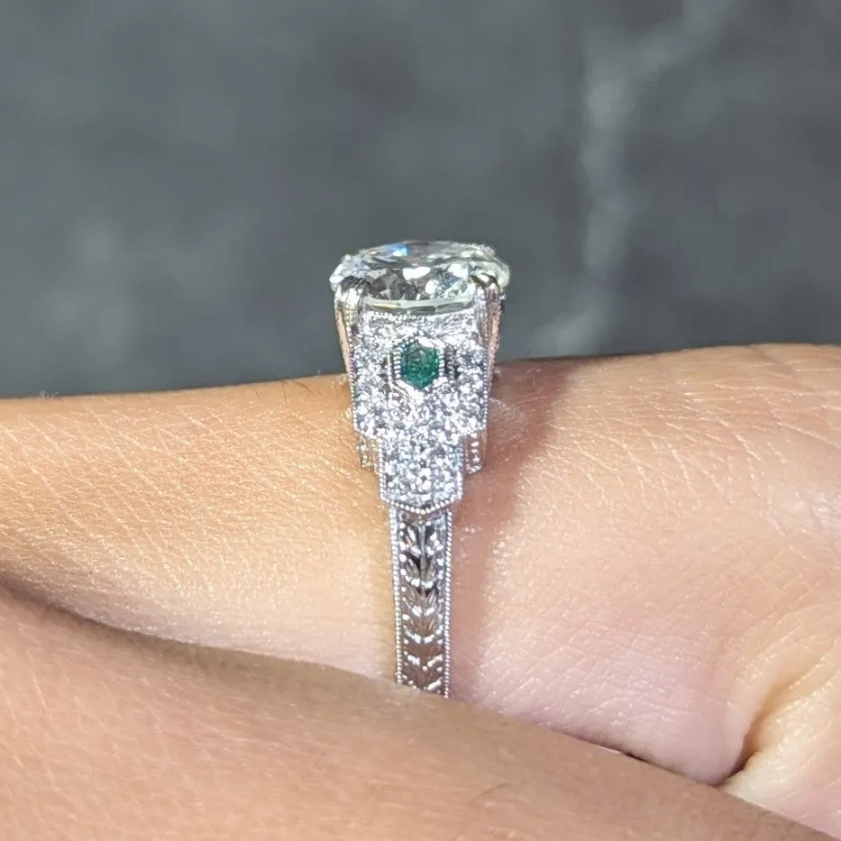 Contemporary 2.21 CTW Diamond Emerald 18 Karat White Gold Engagement Ring GIA