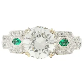 Contemporary 2.21 CTW Diamond Emerald 18 Karat White Gold Engagement Ring GIA