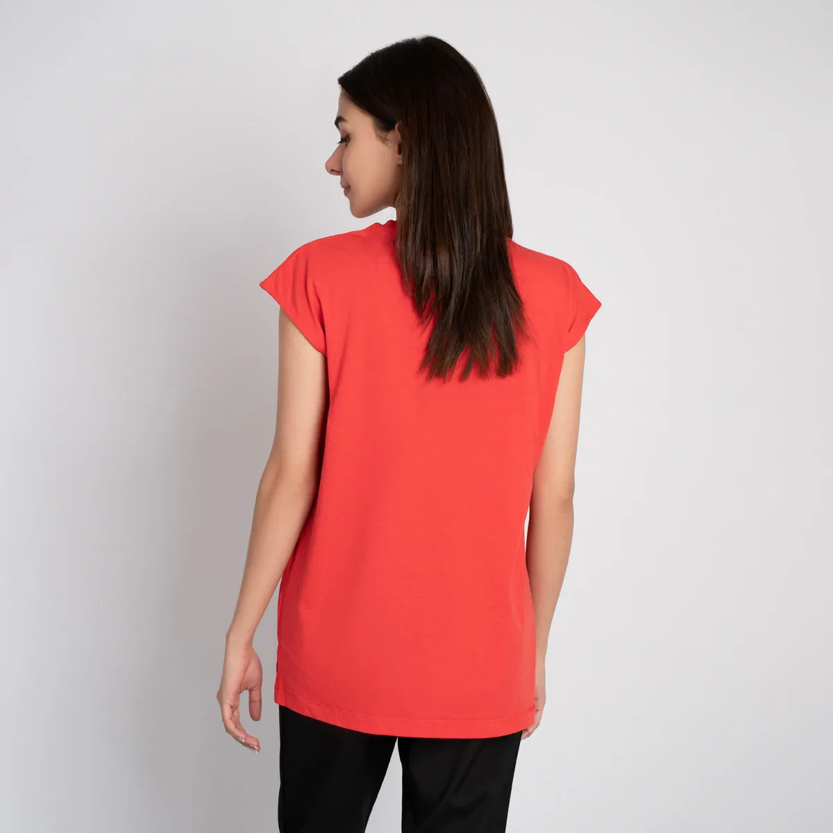 Crew Neck Side Slit T Shirt - HSSW1230018