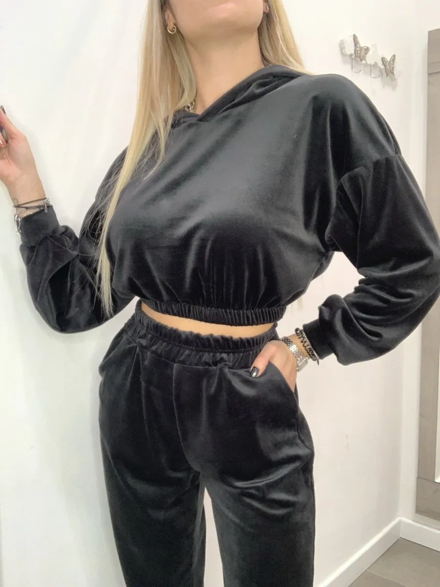 Crop top nero in ciniglia