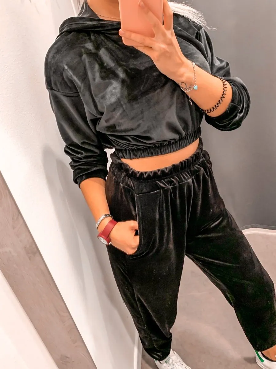 Crop top nero in ciniglia