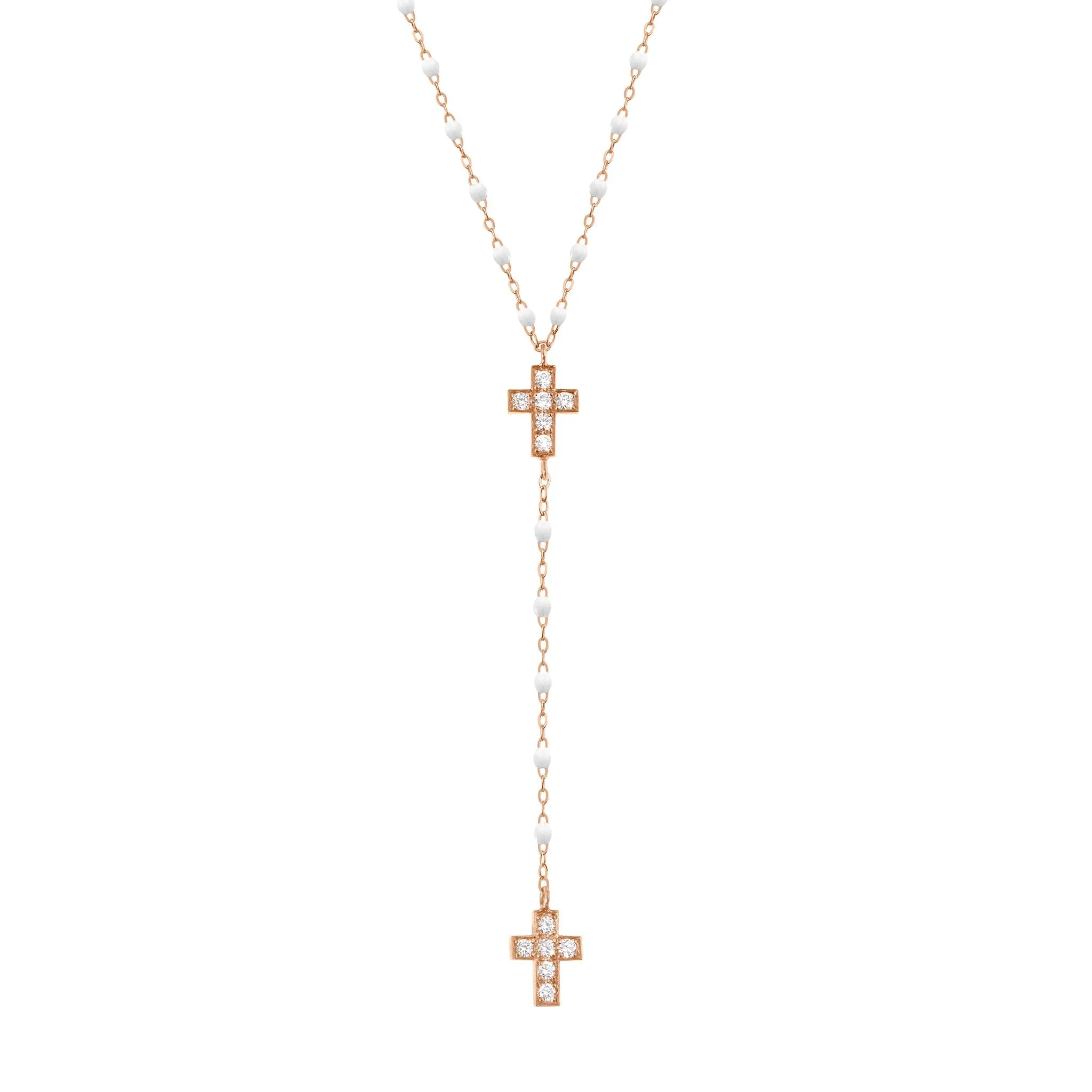 Cross Charm Classic Gigi White diamond rosary, Rose Gold, 16.5