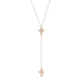 Cross Charm Classic Gigi White diamond rosary, Rose Gold, 16.5