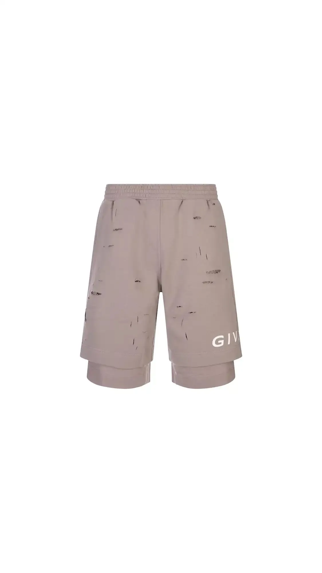 Destroyed Track Bermuda Shorts - Beige