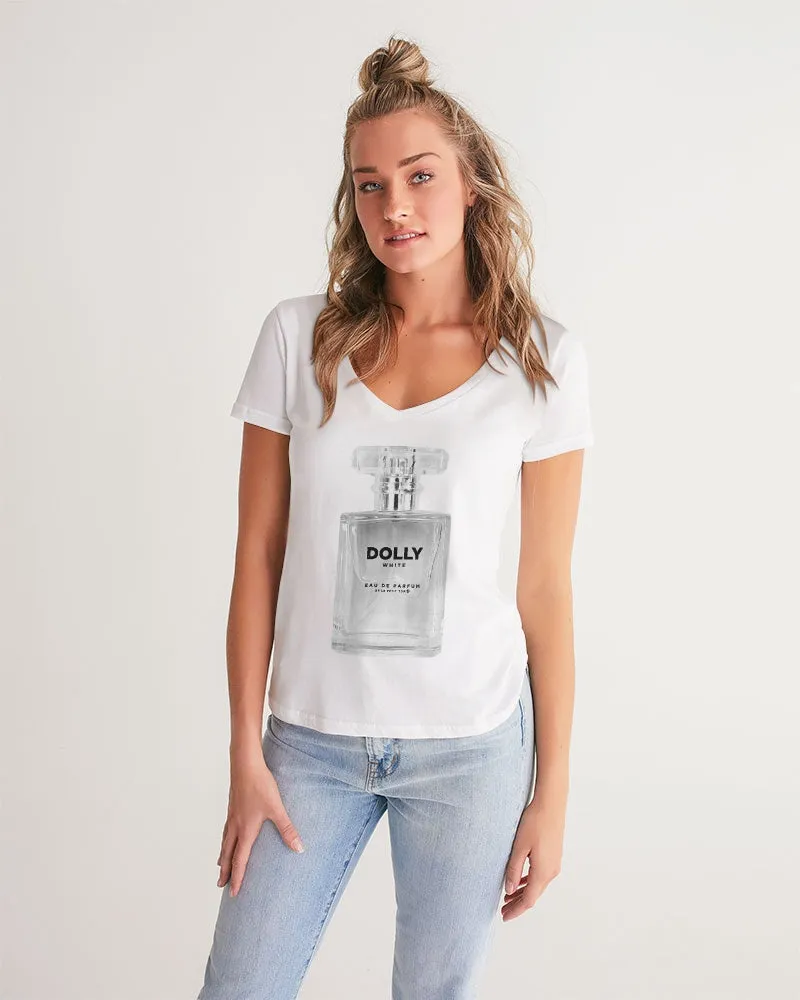 DOLLY WHITE PERFUME BOTTLE Women's V-Neck Tee