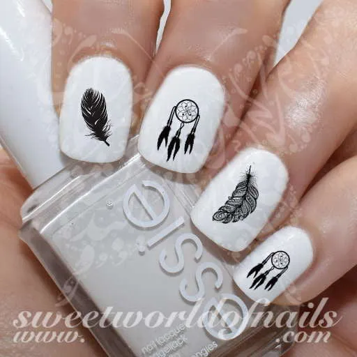 Dreamcatcher Nail Art Black Feathers Nail Water Decals Slides