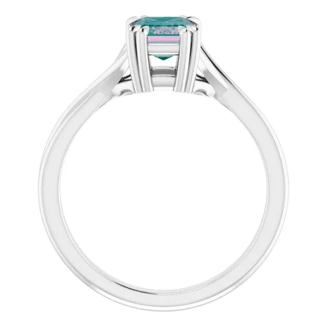 Emerald Cut Alexandrite Ivy Ring - 10k White Gold Double Prong Set Split Shank Solitaire Engagement Ring, Ready to Ship