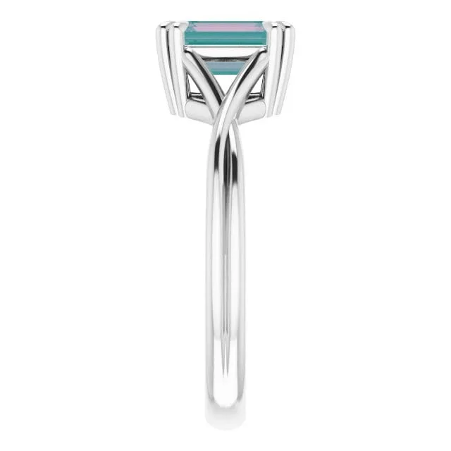 Emerald Cut Alexandrite Ivy Ring - 10k White Gold Double Prong Set Split Shank Solitaire Engagement Ring, Ready to Ship