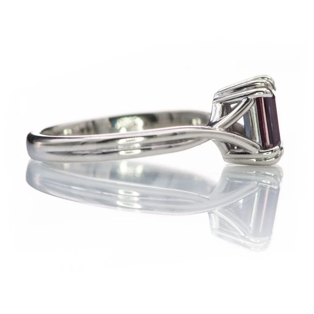 Emerald Cut Alexandrite Ivy Ring - 10k White Gold Double Prong Set Split Shank Solitaire Engagement Ring, Ready to Ship