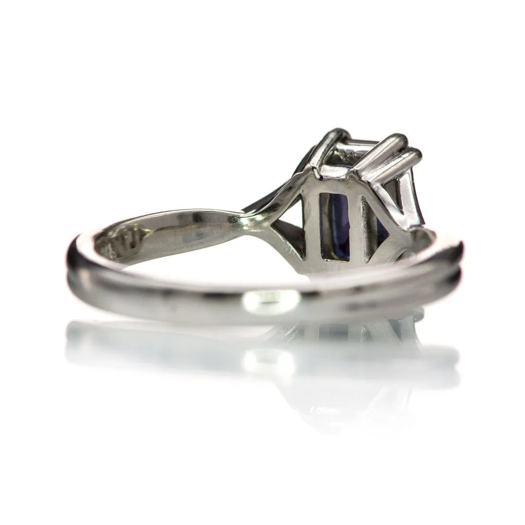 Emerald Cut Alexandrite Ivy Ring - 10k White Gold Double Prong Set Split Shank Solitaire Engagement Ring, Ready to Ship