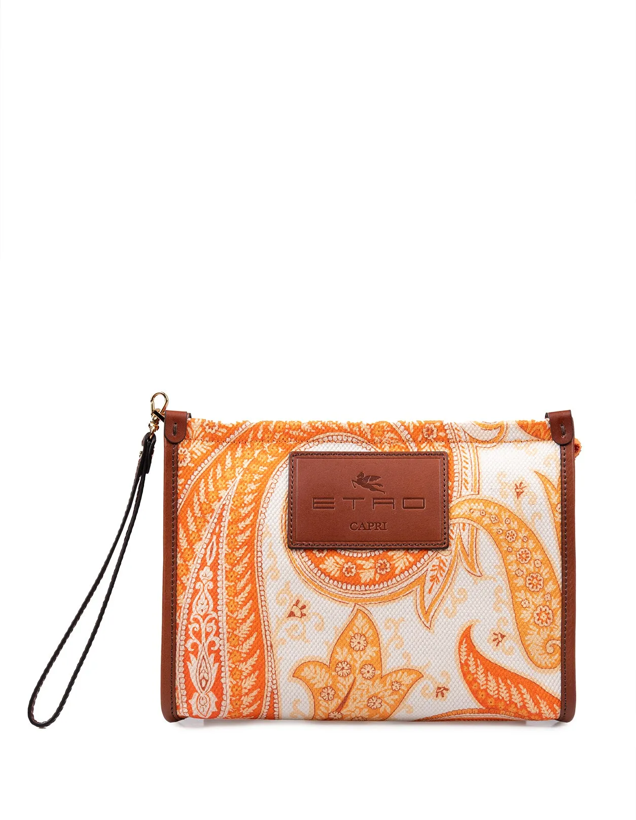 Etro Paisley Printed Logo Patch Clutch Bag