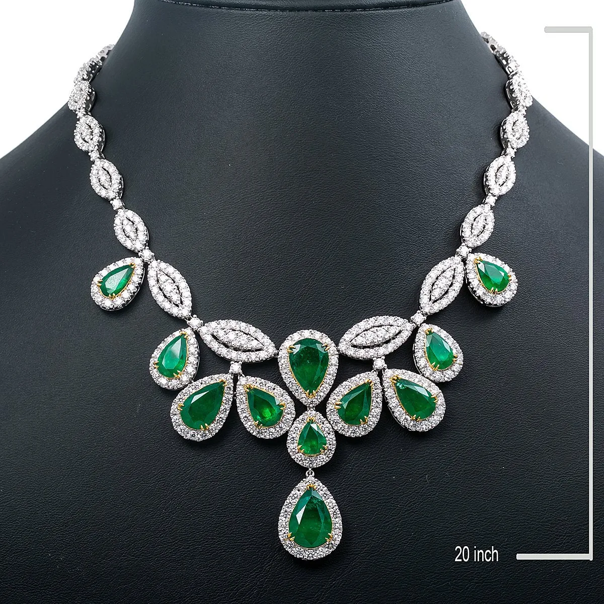 Fancy 18K White Gold 20 Emerald Prong Set Women's Necklace With 27.10 CT Diamonds