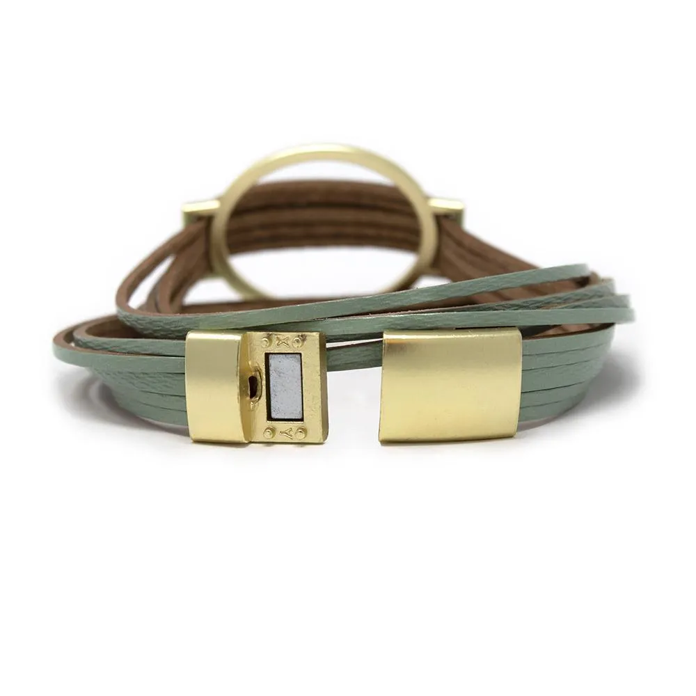 Five String Leather Wrap Bracelet with Gold Accent Mint