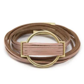 Five String Leather Wrap Bracelet with Gold Accent Pink