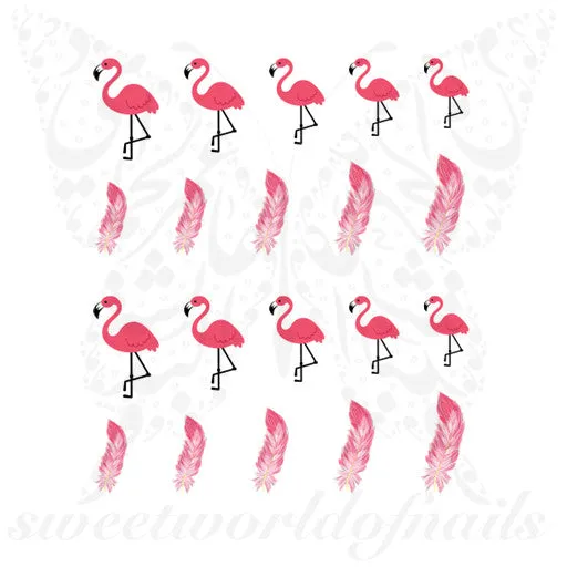 Flamingo Nail Art Feathers Nail Water Decals