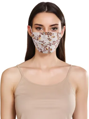 Floral Print Layered Face Mask With Front Pleats