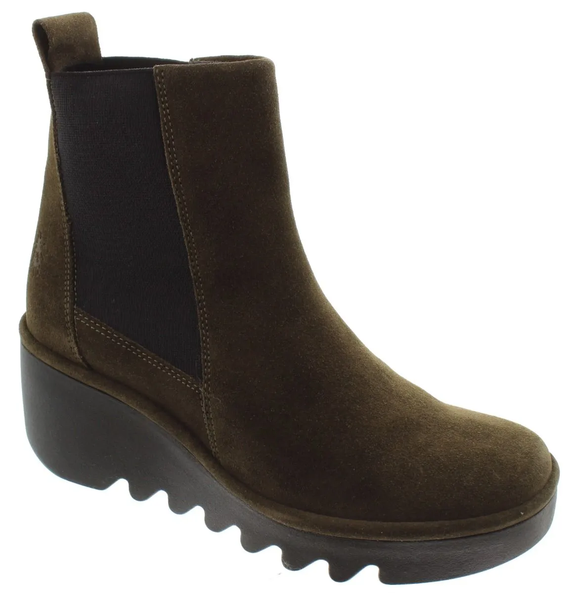 FLY Ladies Bagu Wedge Ankle Boots In Khaki Suede