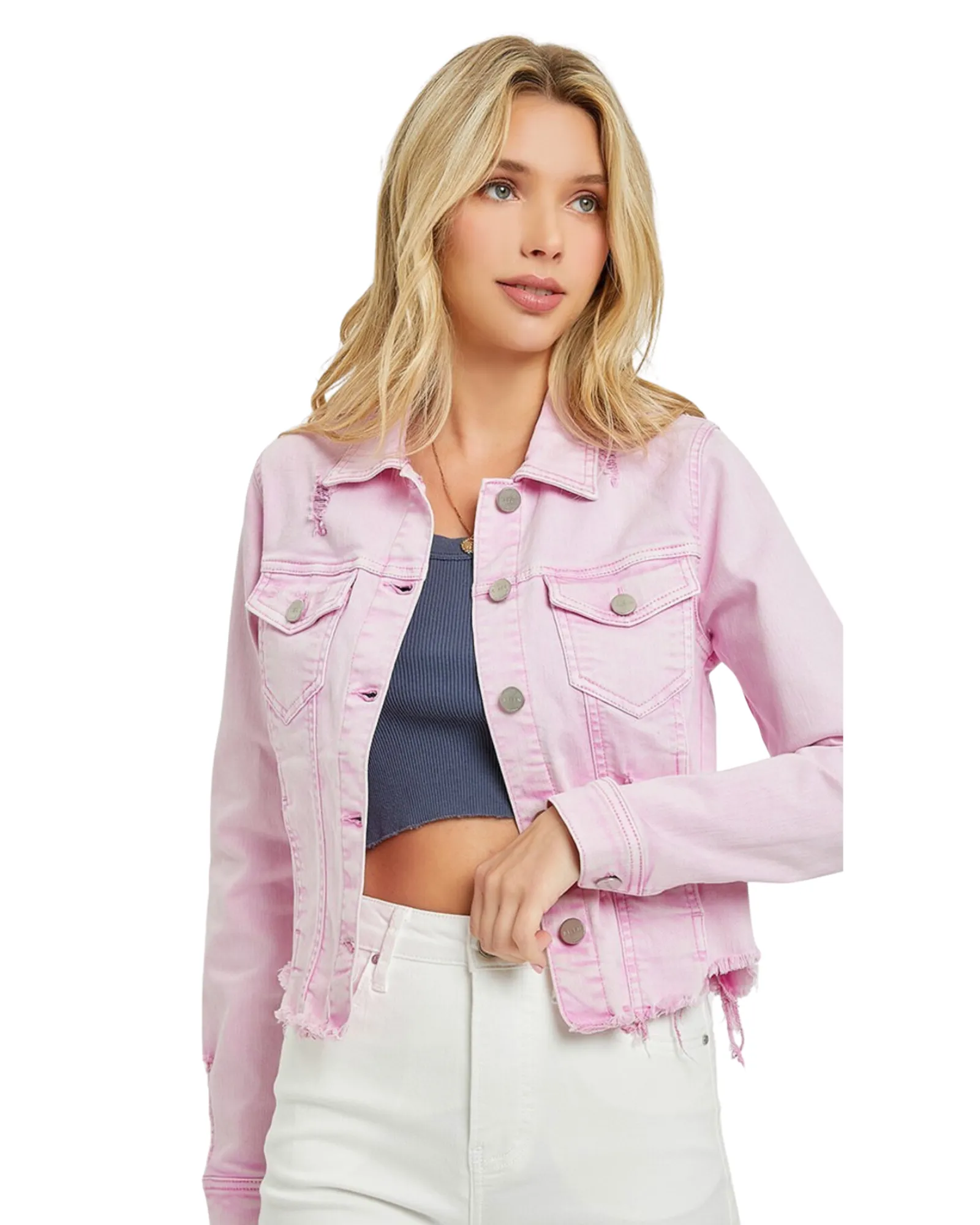 Fray Hemed Acid Pink Jean Jacket