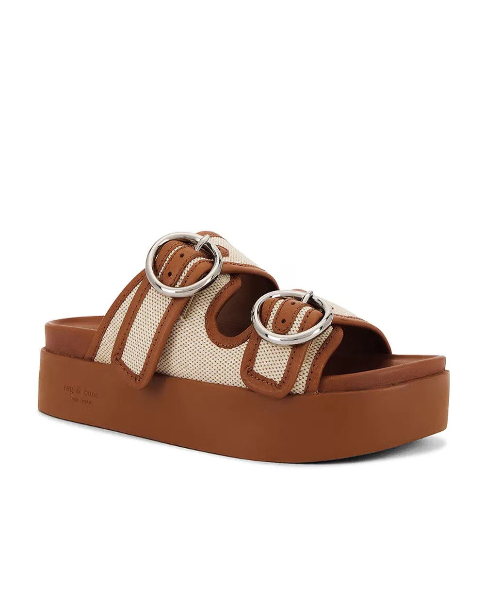 Geo Buckle Platform Slide in Natural