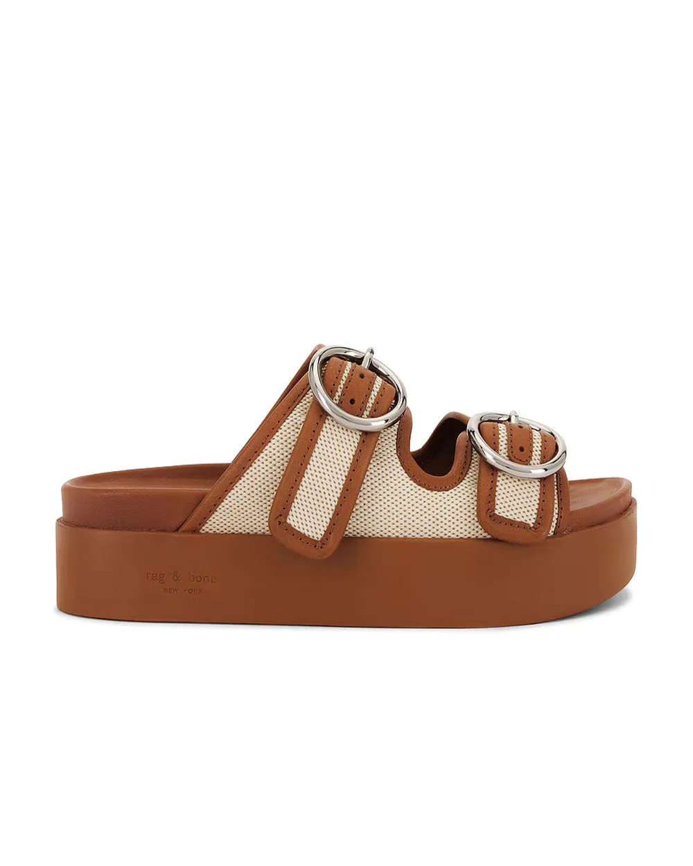 Geo Buckle Platform Slide in Natural