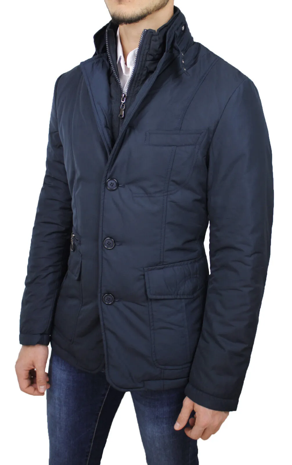 GIUBBOTTO PIUMINO UOMO SARTORIALE BLU CASUAL ELEGANTE GIACCA INVERNALE