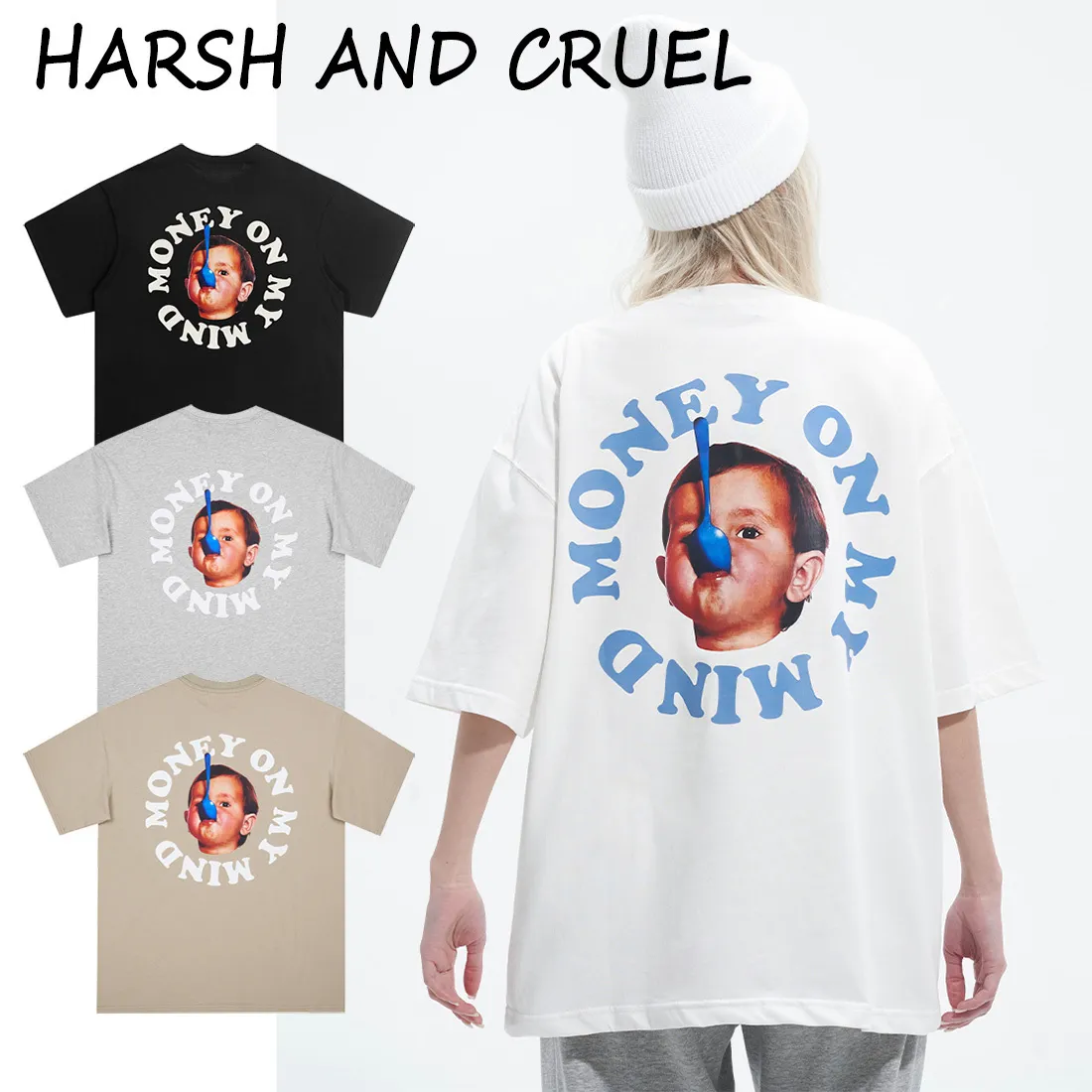 HARSH AND CRUEL  |Crew Neck Unisex Street Style Cotton Short Sleeves Logo