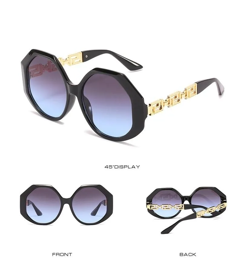 Hexagon Sunglasses with Metal Design Arm for Women Vintage Eyewear