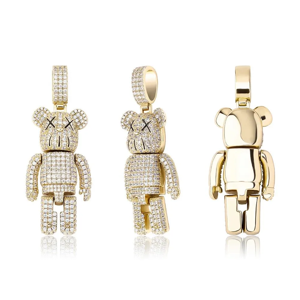 Hip Hop Unisex Iced-out Bling CZ Stone Cartoon Bear Doll Pendant Necklace