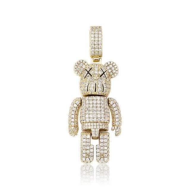 Hip Hop Unisex Iced-out Bling CZ Stone Cartoon Bear Doll Pendant Necklace