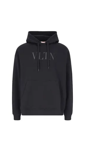 Hooded Sweatshirt with VLTN Print - Black