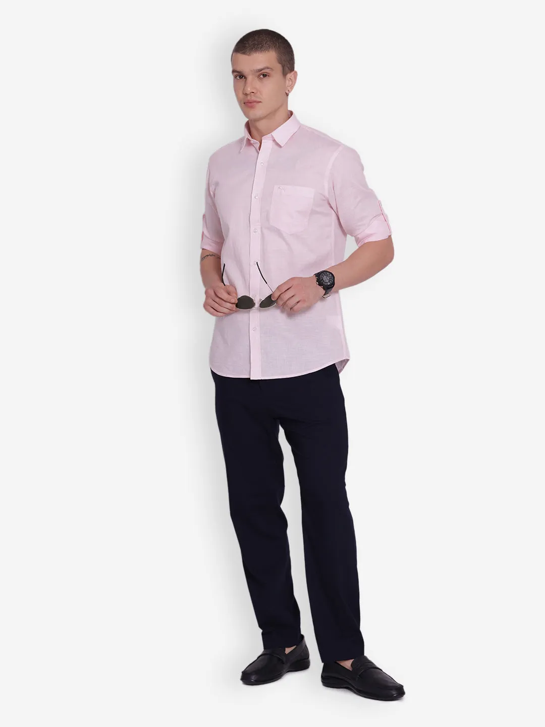 JUMP USA Men Pink Solid Cotton Casual Shirts