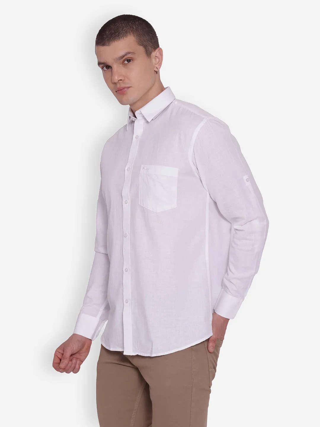 JUMP USA Men White Solid Cotton Casual Shirts