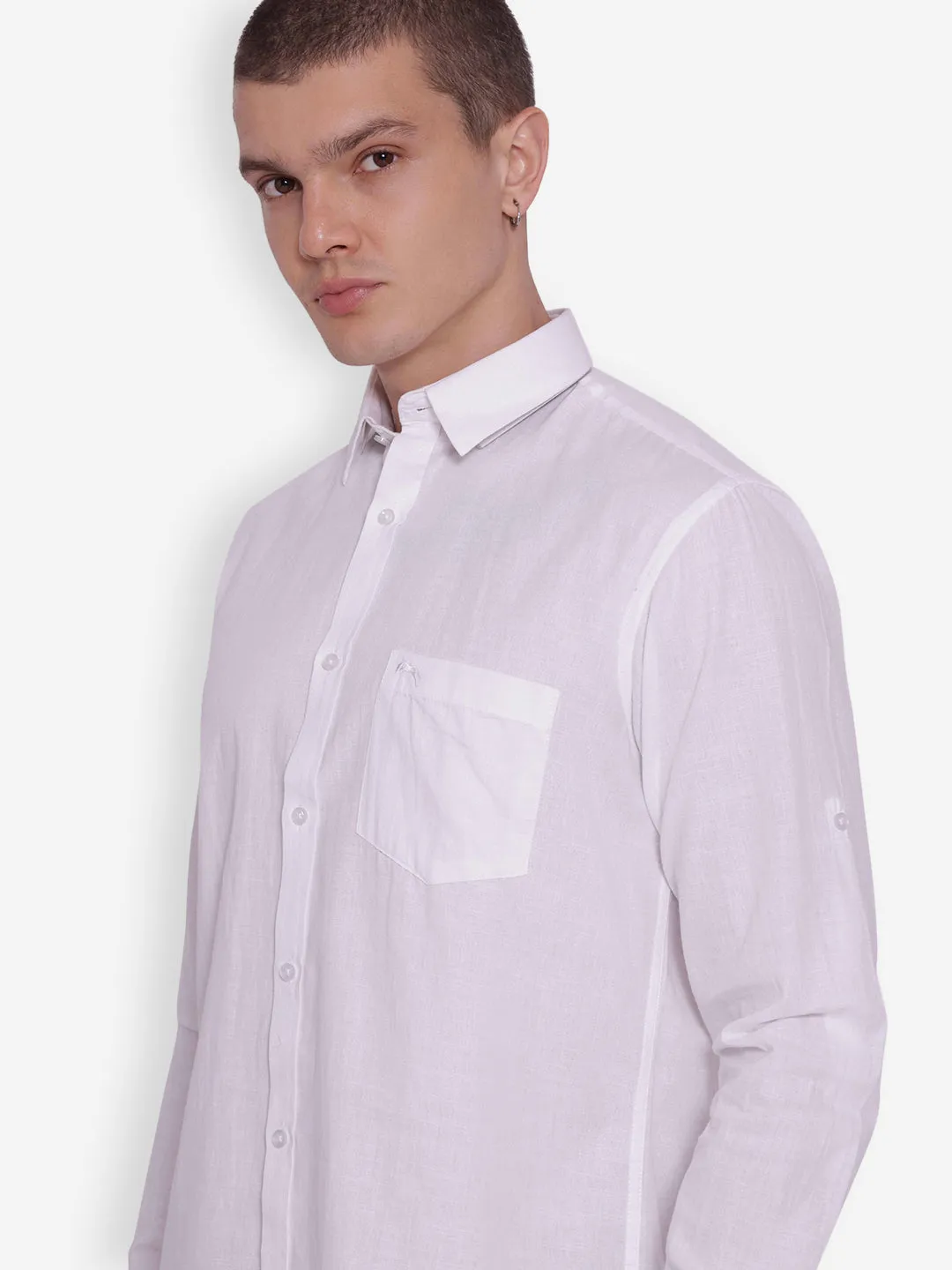 JUMP USA Men White Solid Cotton Casual Shirts