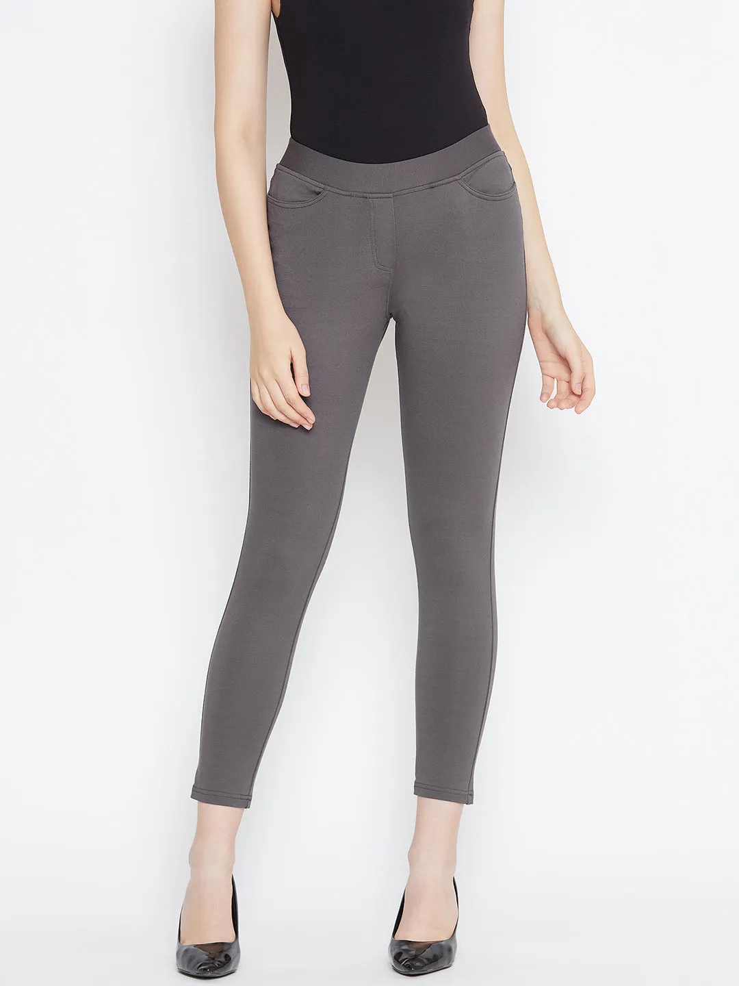 JUMP USA Women Grey Solid Casual Skinny fit Trousers