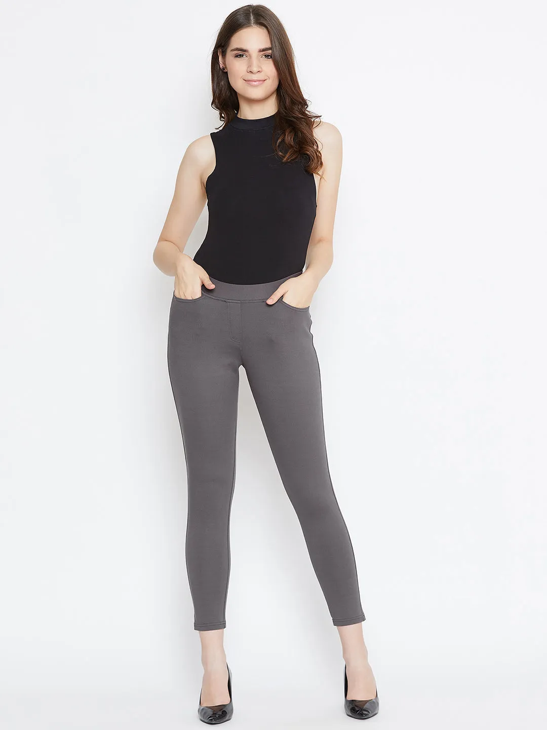 JUMP USA Women Grey Solid Casual Skinny fit Trousers