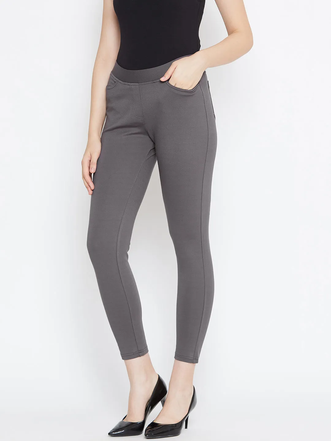 JUMP USA Women Grey Solid Casual Skinny fit Trousers