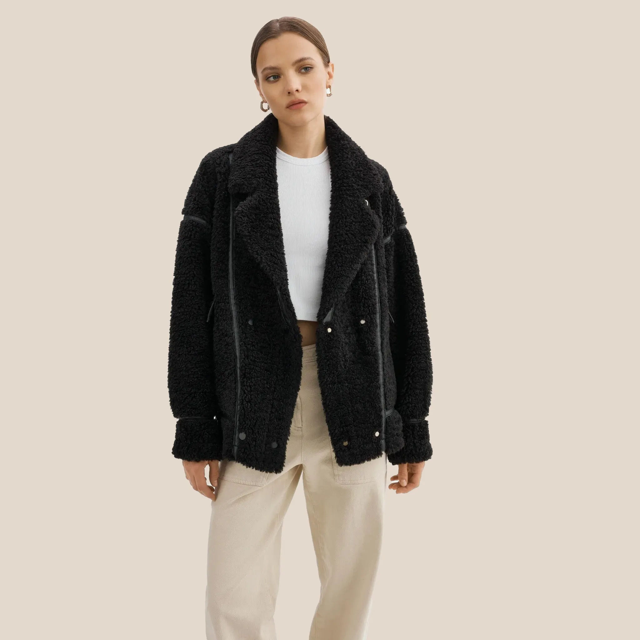 LAMARQUE - Black Oversized Sherpa Jacket