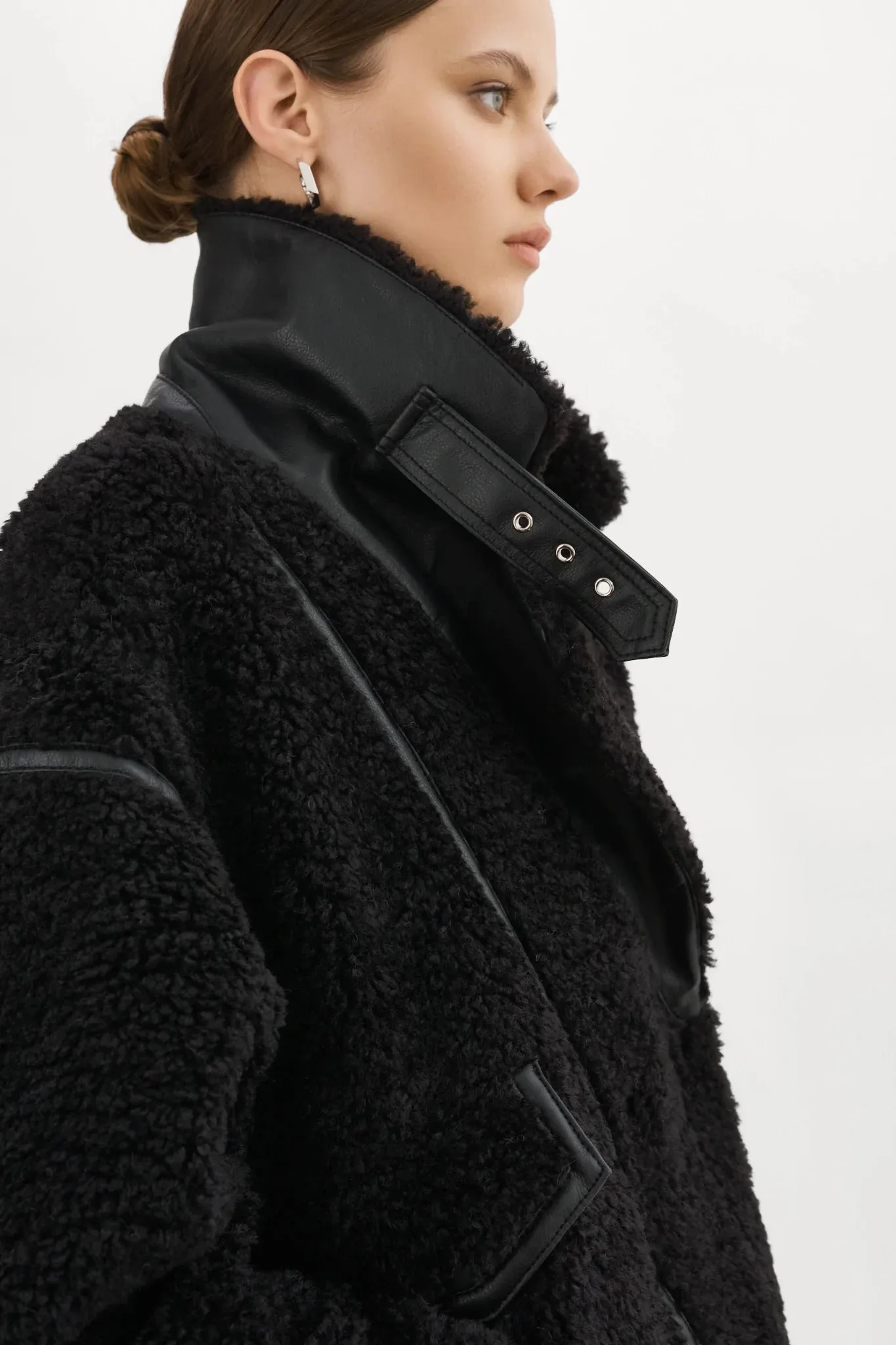 LAMARQUE - Black Oversized Sherpa Jacket