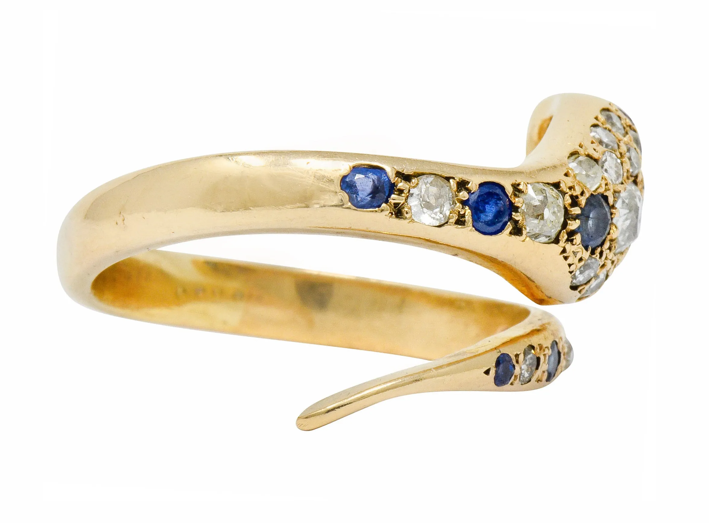 Large Victorian Sapphire Diamond 14 Karat Gold Unisex Bypass Snake Ring