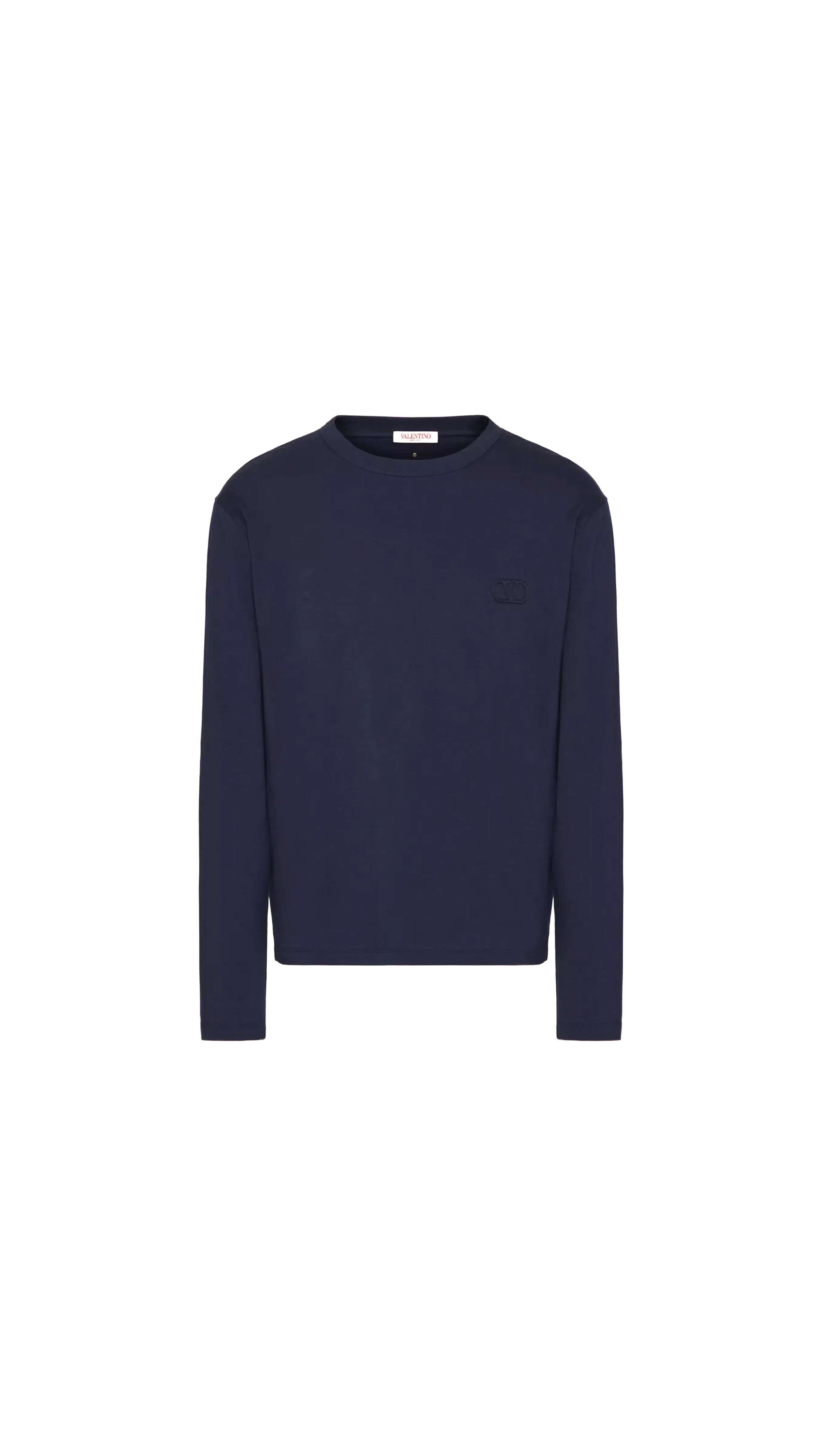 Long-sleeve Cotton T-shirt With Vlogo Signature Patch - Navy