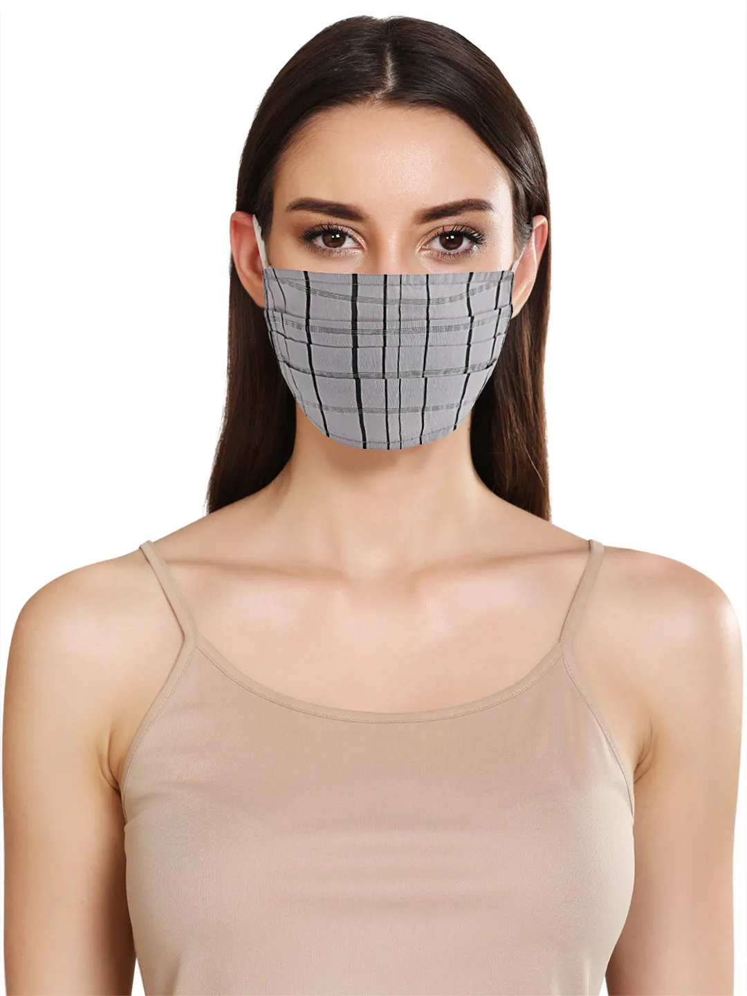 Lurex Check Layered Face Mask With Front Pleats