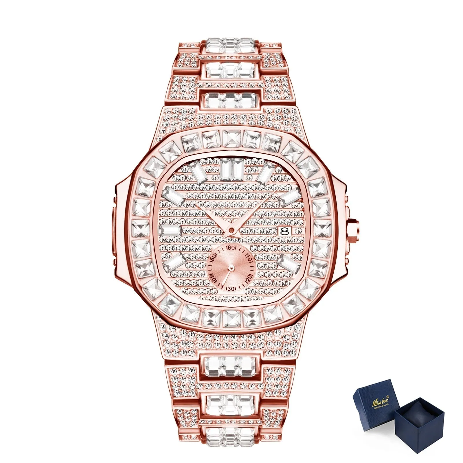 Luxury Men's Stainless Steel Bling Diamond Iced Out Quartz Wristwatch