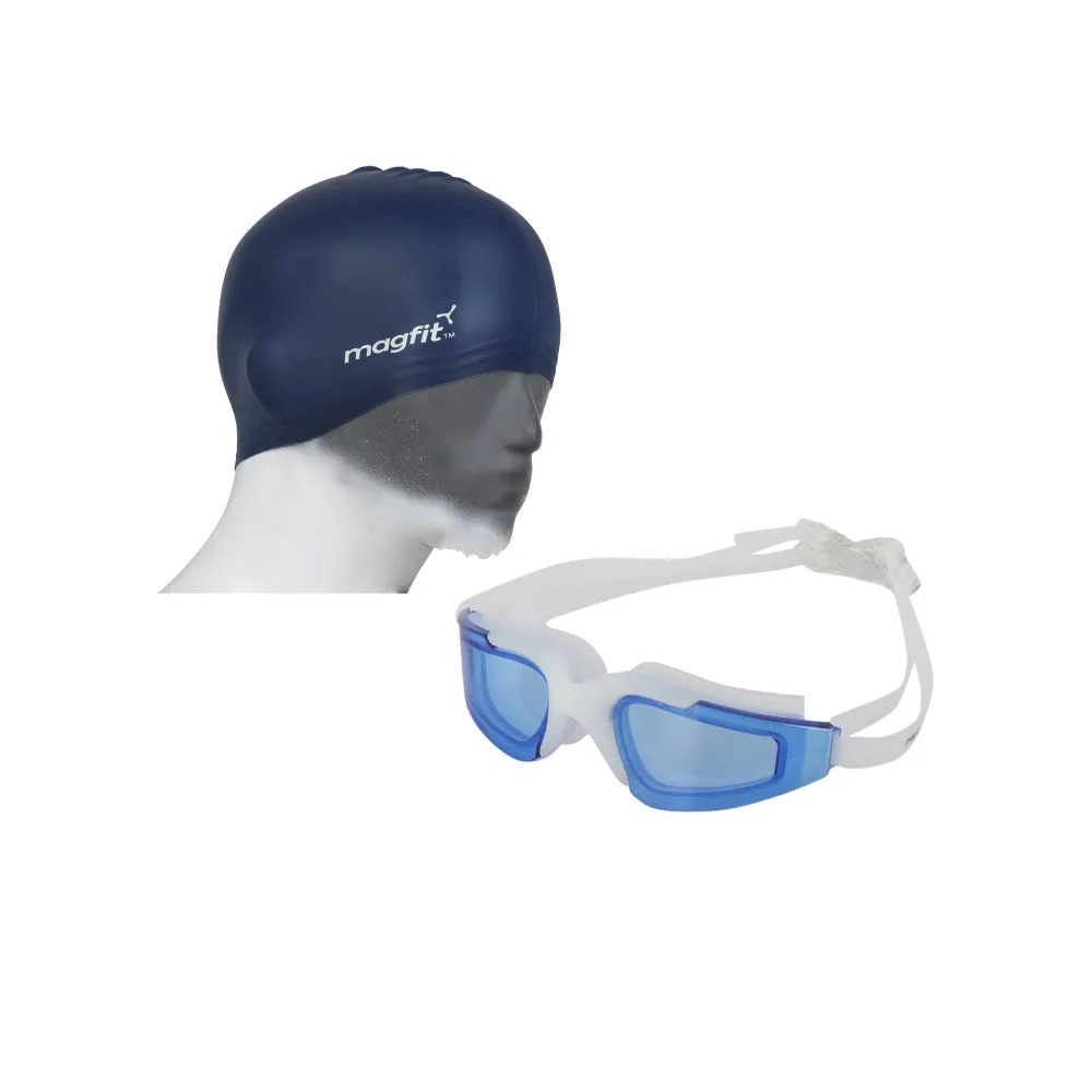 MagFit Unisex Max Swimming Goggle + Unisex Plain Silicone Swimming Cap