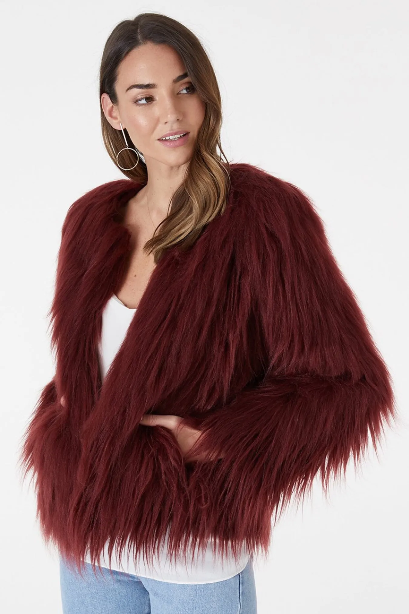 Marmont Faux Fur Jacket - Burgundy