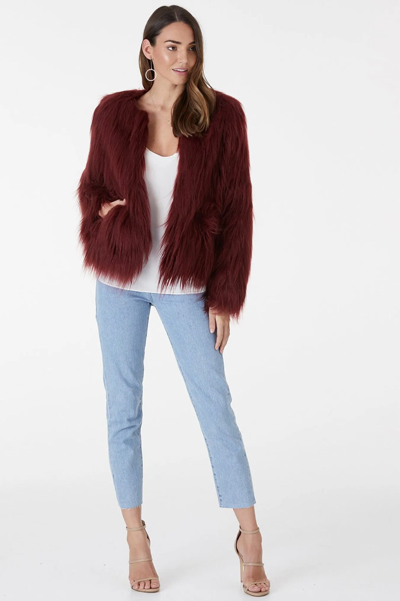 Marmont Faux Fur Jacket - Burgundy